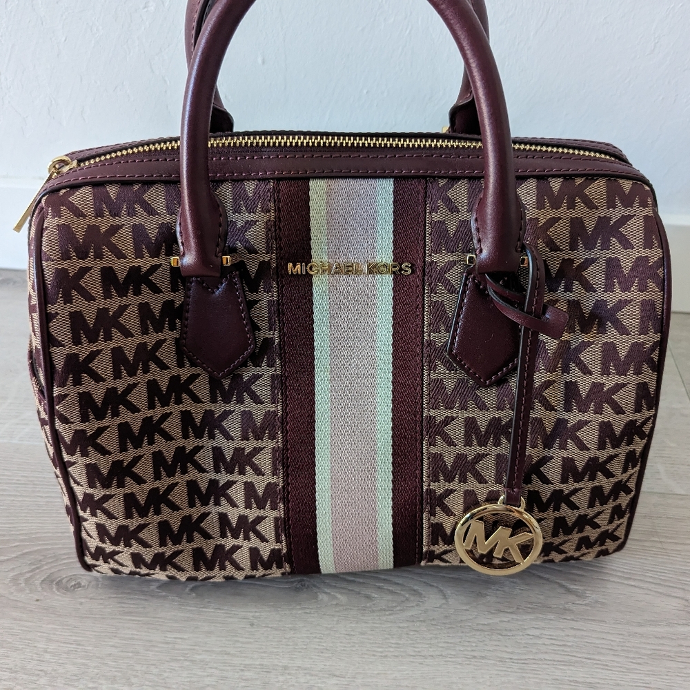 NEW Michael Kors Bedford Boston Burgundy Canvas Monogram Bag